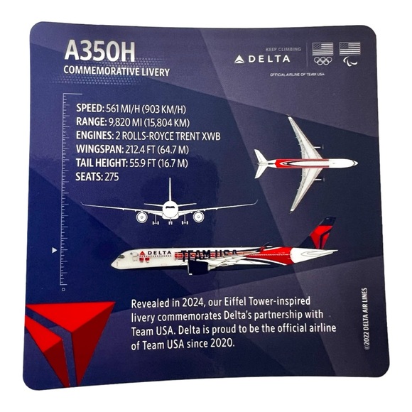 Delta Air Lines Trading Cards 2024 Olympic Edition Team USA Paris A350 No. 63 - Picture 3 of 6